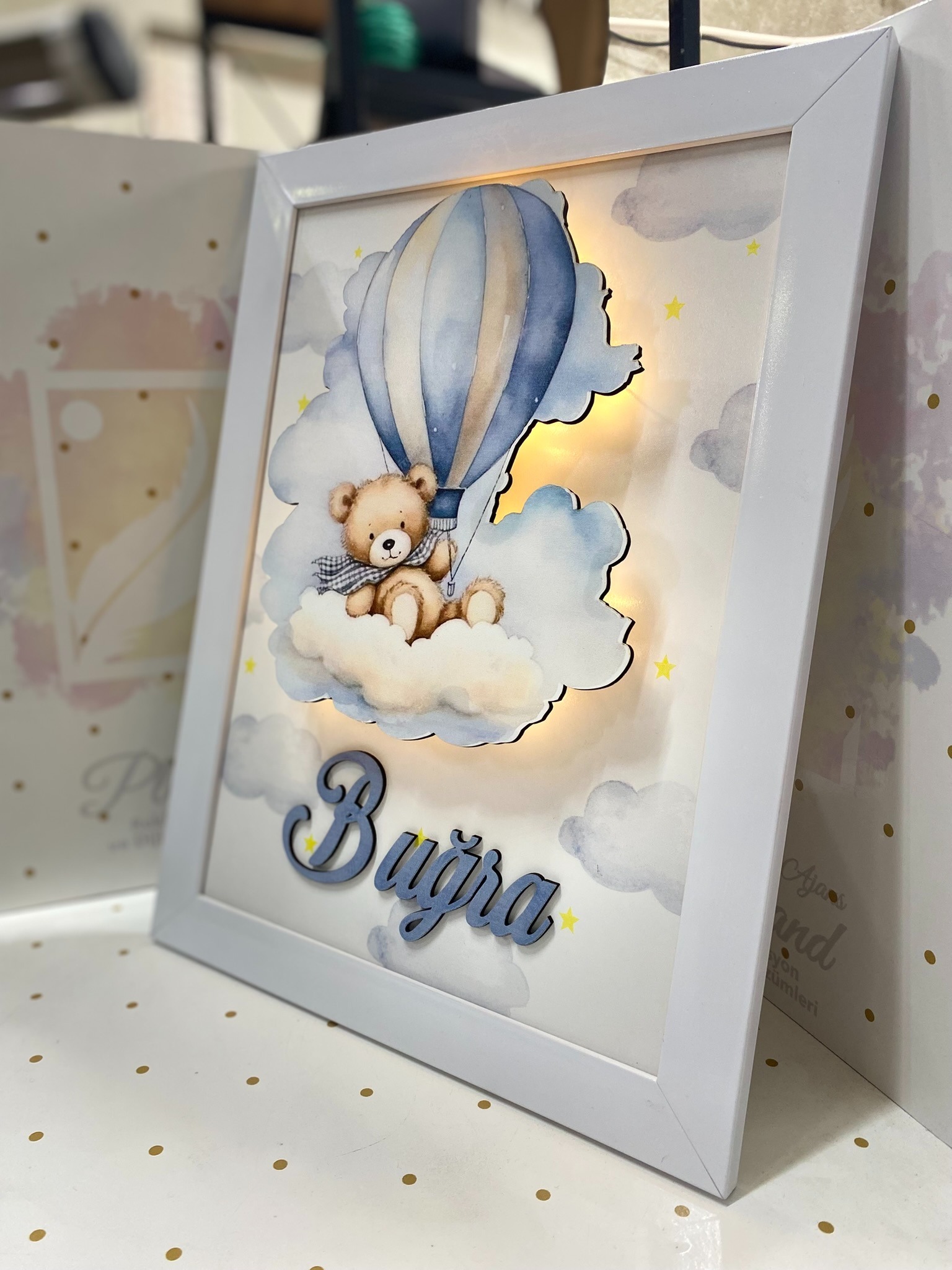 Ayıcık Işıklı Çerçeve Kapı Süsü