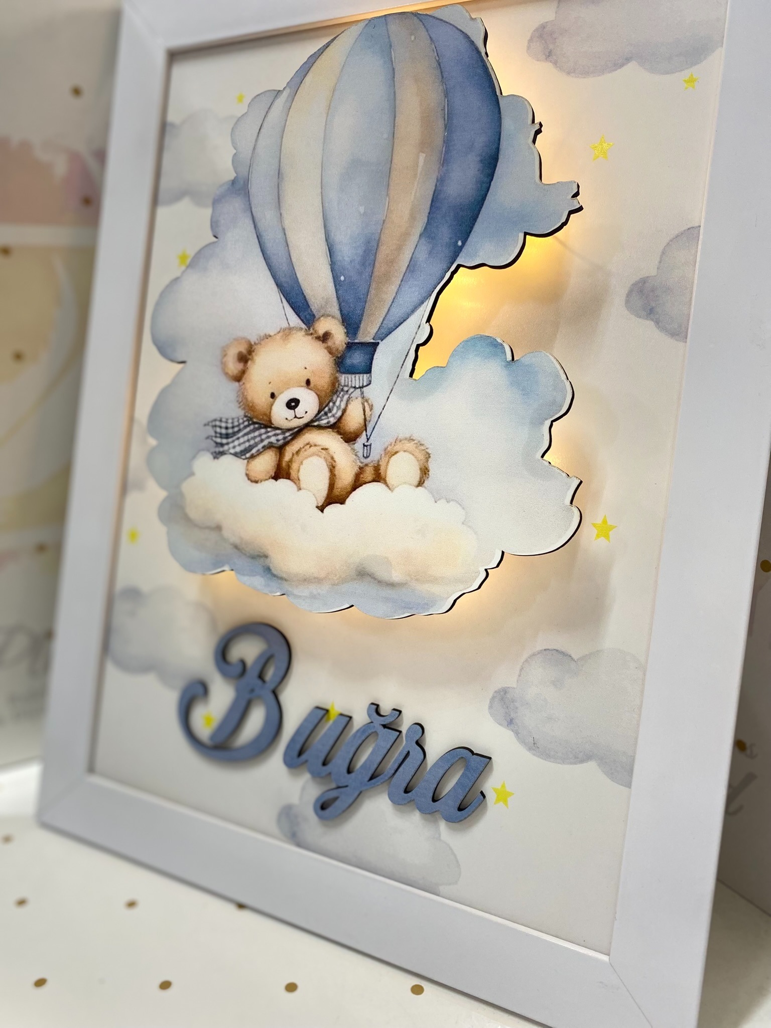 Ayıcık Işıklı Çerçeve Kapı Süsü