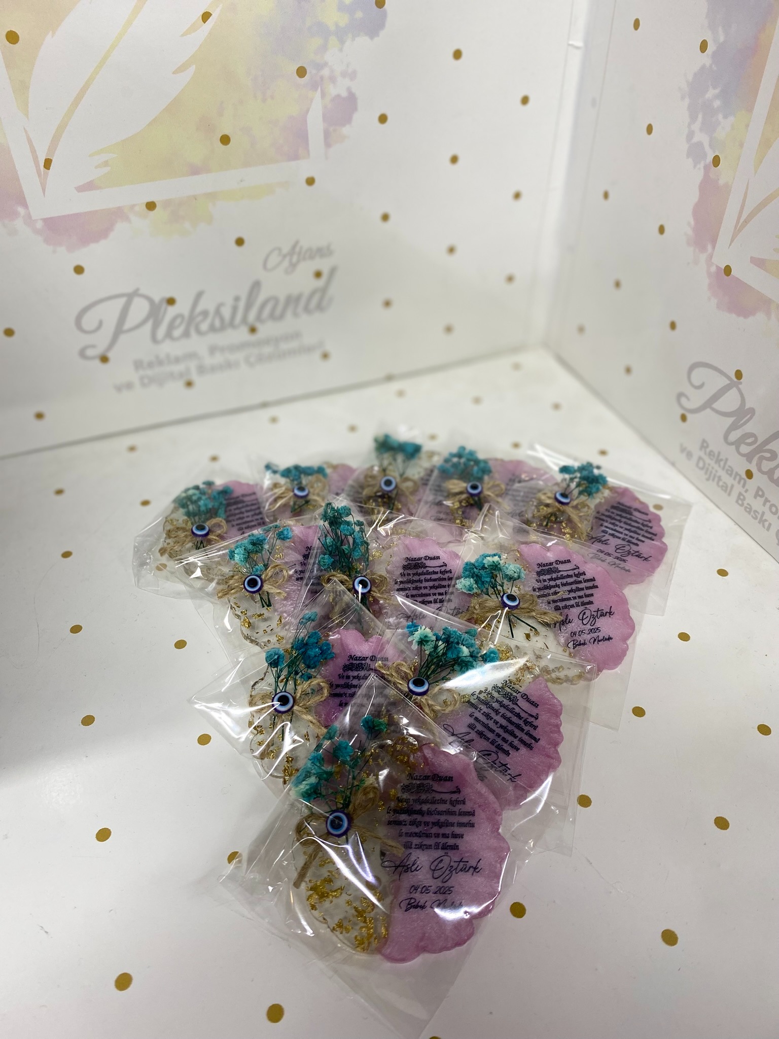 Nazar Dualı Pembe Epoksi Magnet - 25 Adet