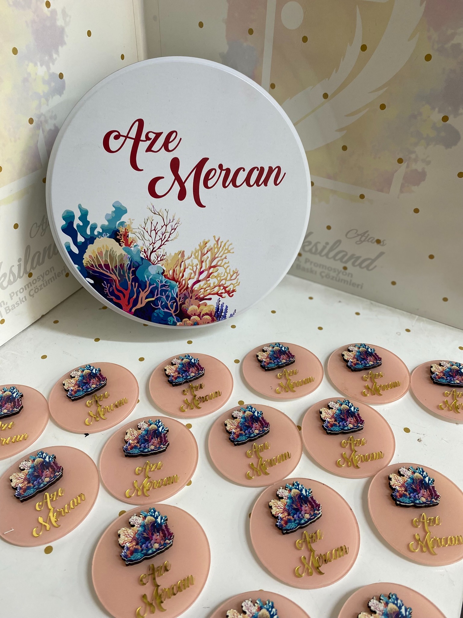 25 Adet Pleksi Magnet - 1 Adet Metal Kutu - 1 Adet Kapı Süsü